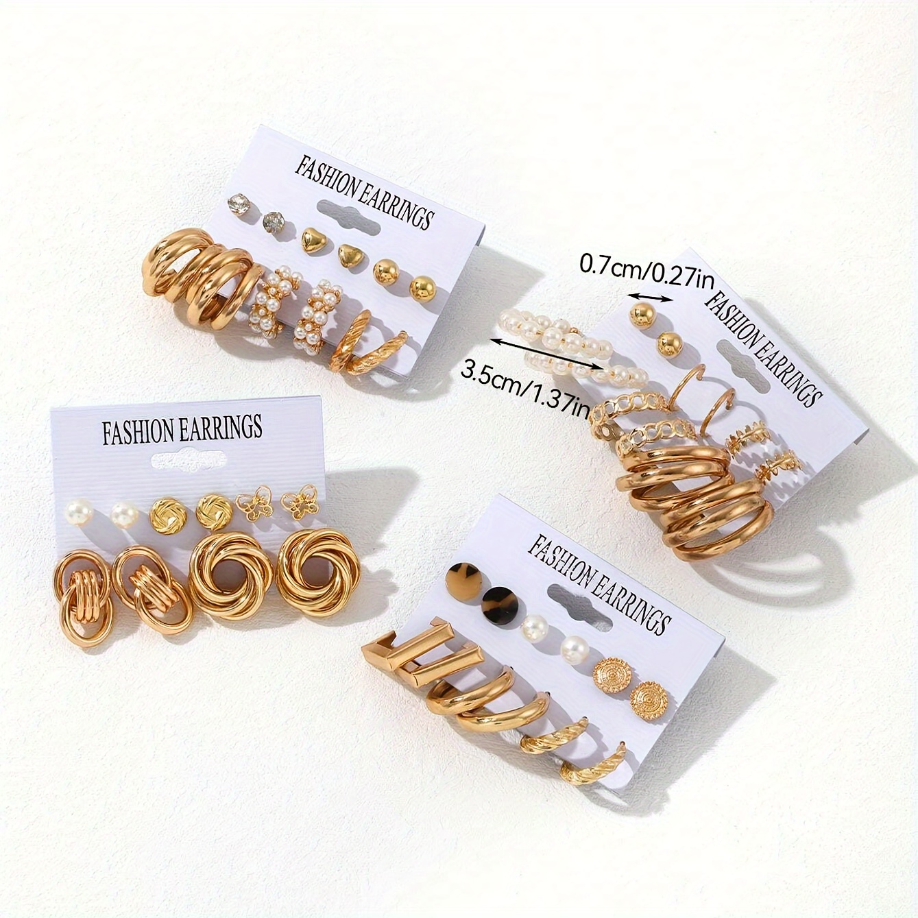 Geometric C Earrings & Round Studs Set for Everyday & Holiday